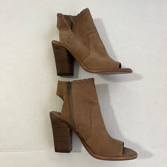 Vince Camuto Leather Peep Toe Heeled Ankle Booties Sz 7 Chunky Boho Chic Western - Picture 5 of 7